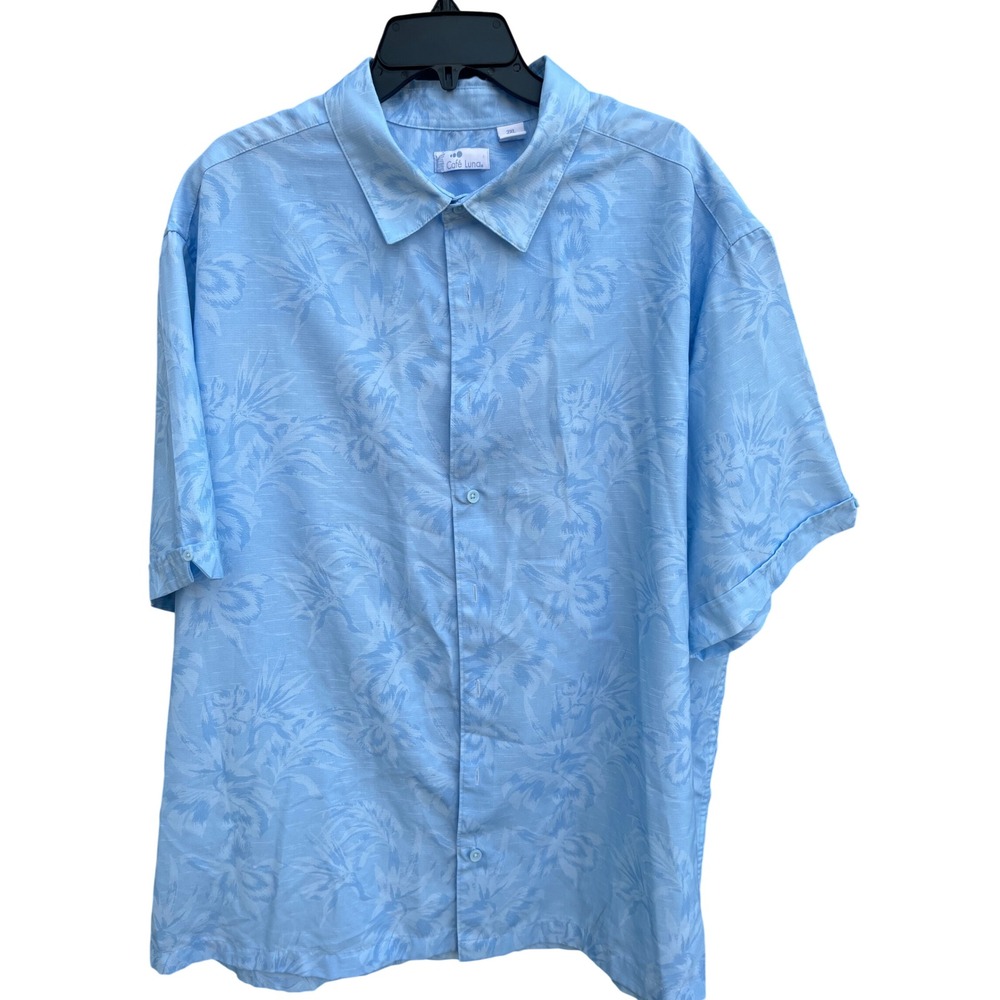 Cafe Luna Mens‎ 2XL Light Blue Tropical Palm Jacquard Short Sleeve Button Shirt